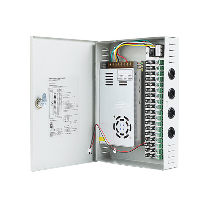 360W 30A 18CH DC12V Output Switch Mode CCTV Distribution Box Portable Power Supply For IR Camera Monitoring Equipment LED Tape Lights 360W 30A 18CH DC12V Output Switch Mode CCTV Distribution Box Portable Power Supply For IR Camera Monitoring Equipment LED Tape Lights